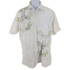 Men's Stigma White Designed Button Down Shirt XL Thin 100% Cotton Short Sleeve
